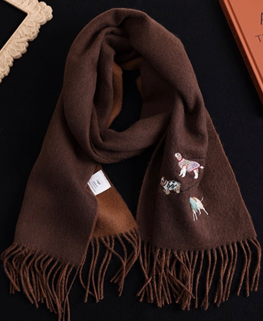 Brown wool blanket with embroidered designs