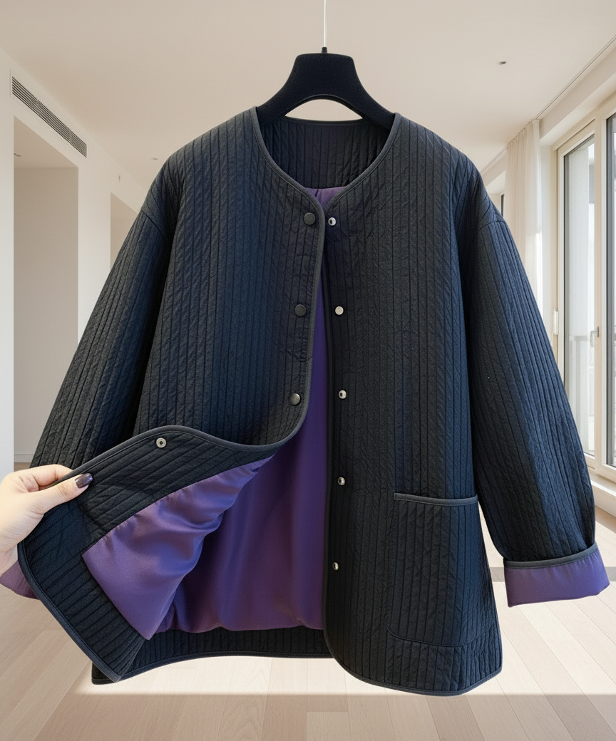 black jacket with purple inner