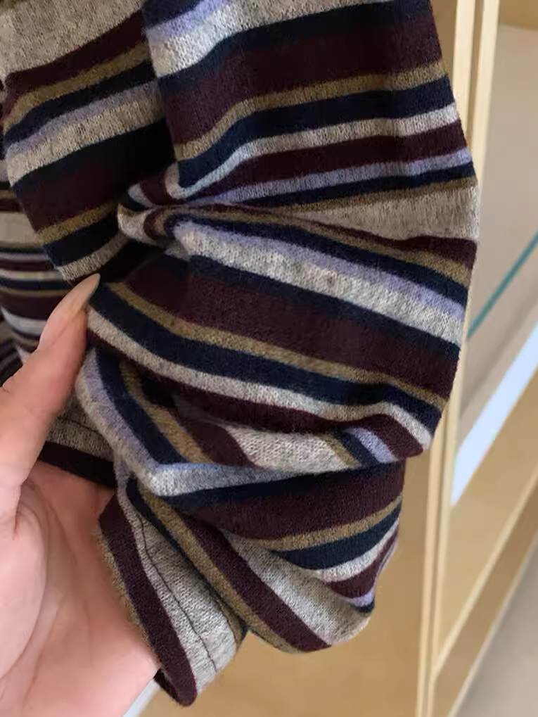 "Lazy Morning" Striped Knitted Long Sleeve T-shirt